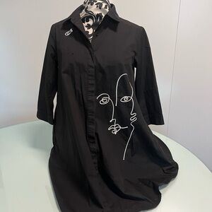 Gracia Black Shirt Dress with Abstract Face Design